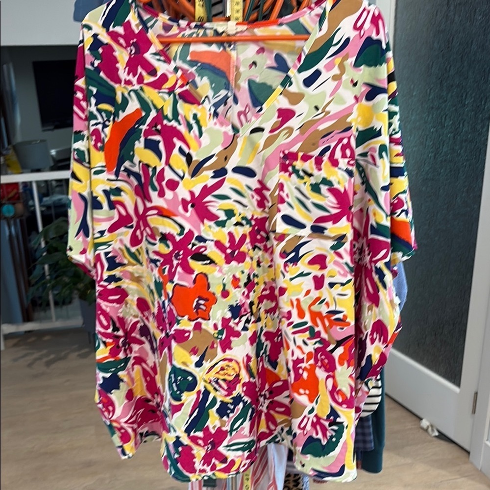 JODIFL Pink and Yellow Graphic 3/4 Sleeve Blouse